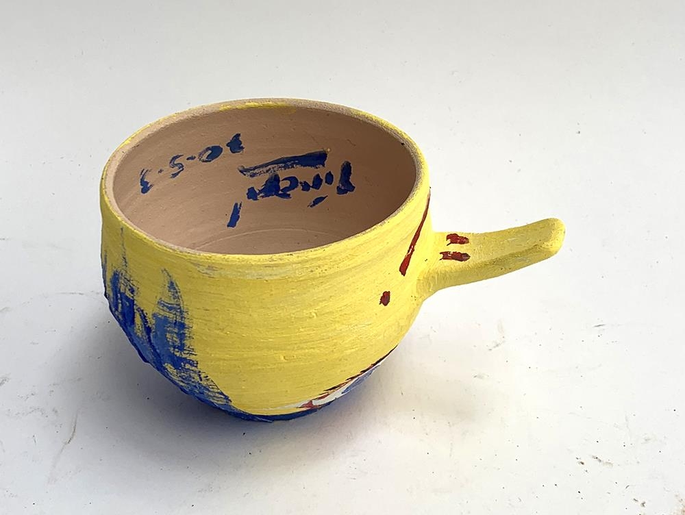 Simeon Stafford, a hand painted ceramic bowl depicting a face, fish painted inside with artist's - Image 4 of 4