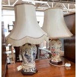 Two baluster form table lamps with shades