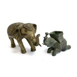 Two cast metal elephants, the larger 16cmH