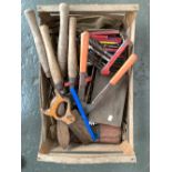 A mixed lot of tools, mostly comprising various large drillbits, joiners pencils, shears etc