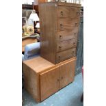 A plain cabinet/chest of five drawers, 56x43x93cmH; together with a small cupboard
