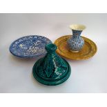 Four pieces of Turkish pottery to include a turquoise glaze tagine (4)