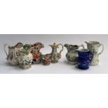 A collection of eight jugs, to include Two Ironstone hydra pattern jugs