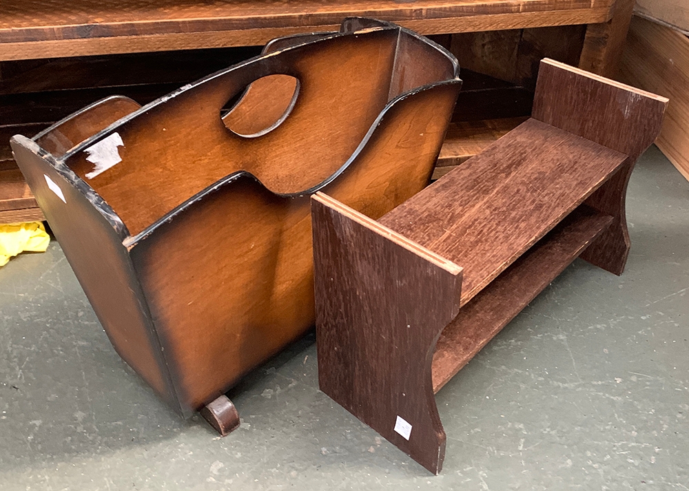 A Victorian mahogany adjustable dressing mirror, 60cmH; together with a small magazine rack and - Image 2 of 2