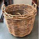 A large wicker log basket, 75x70cmH; together with one other square log basket, 47x47x44cmH; and a