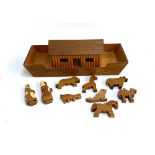 A scratch built wooden Noah's ark with animals, 55cmL