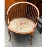 An early 20th century occasional chair, with grospoint upholstered seat and cabriole legs, approx.