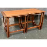 A nest of three mid century G-plan style tables, the larger 99x50x51cmH