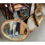 Five small wall mirrors, to include two oval and gilt framed, 56x47cm and 49x38 (5)