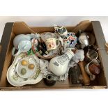Box of mixed ceramics to include Royal Doulton Bunnykins mug, Boots Inhaler, miniature Guinness