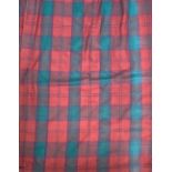 Three pairs of wool curtains in dark tartan print, the largest with 210cm drop, width approx 280cm