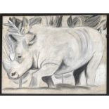 Emma Davies, chalk study of a Rhino, 76x101cm