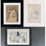 Four Louis Wain prints of cat cartoons, 'Let me think, Now!', 19.5x14.5; 'The Tailor's Magic