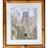 Edith Wrigley, Fountains Abbey, pencil and colour wash, 35x29cm