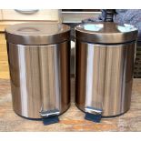 A pair of brushed copper effect bathroom pedal bins, 28cmH