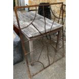 A wrought iron grill, 91x122cm; together with a selection of vintage tools and a cast iron fire