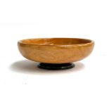 A turned wooden fruit bowl on sterling silver foot, 27.5cmD