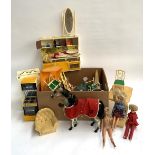 A mixed box of Sindy to include various dolls and furniture