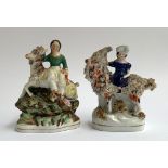 A pair of Staffordshire flatback figurines depicting the Royal Princess riding a goat side saddle,