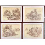 Four pen studies of Vietnamese towns, 26x36.5cm