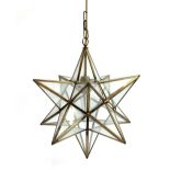 A brass and glass twelve point star shaped ceiling lamp, approx. 45cmD