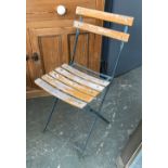 A folding garden chair