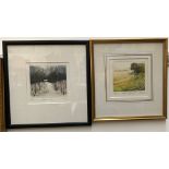 Jo Barry (b.1944), 'After the Harvest' and 'Snowed In', pair of coloured etchings, each signed and