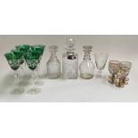 A mixed lot of glass to include a Royal Doulton 'Normandy' cut decanter; together with two others;