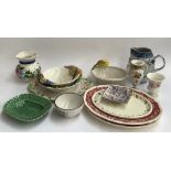 A mixed lot of ceramics, to include Italian fruit bowls; Wedgwood vase; hand painted twin handled