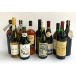 A box of spirits and wine to include Gordon's Sloe gin (70cl), Oakheart Bacardi 1l; Marcel DuPont