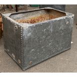 A Victorian riveted galvanised metal water tank, 90x60x60