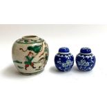 A pair of blue and white Chinese jars, each 6.5cmH; together with one other with 4-character mark (