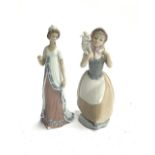 An Lladro figurine of a girl, approx. 25cmH; and an NAO figurine of a girl with a lamb (2)
