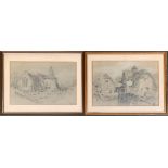 A pair of pencil studies, church and a watermill, signed W. Darnill 1889, each approx. 21x32cm
