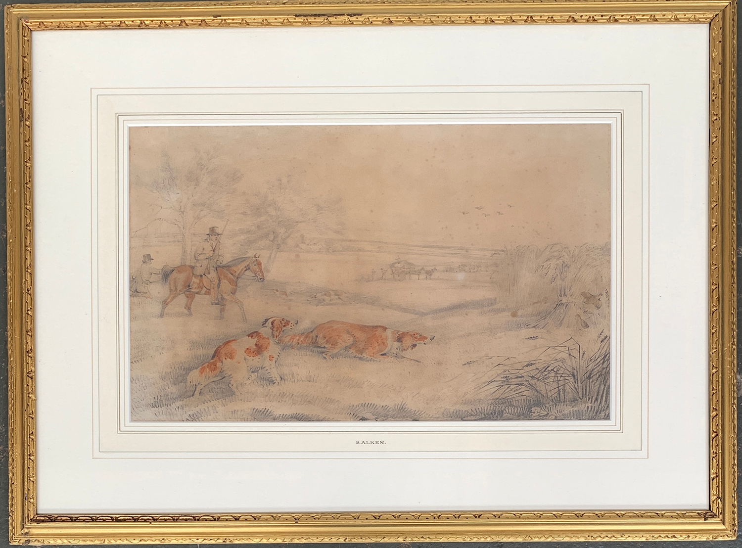 Samuel Henry Alken (1810-1894), Partridge Shooting, watercolour, 26.5x44cm, bears label for The