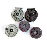Leeda 3.5" trout reel, 2 spare spools; RimFly 3.5" trout reel with spare spool