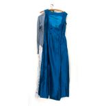 A handmade blue evening dress; together with a cotton dress and cardigan