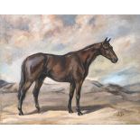 Joan Barrington (20th century British), 'Pauper', Quetta 1938, study of a racehorse, oil on