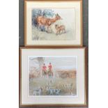 Eileen A Soper, watercolour study of hind and fawn, 28x38cm; together with a coloured print of