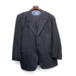 A Burberry's grey wool pinstripe suit with two pairs of trousers and Burberry hanger, 44" chest
