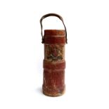 A red leather shell carrier, painted with Royal Standard, 52cm high