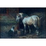 19th century oil on board, carthorse and sheep dog, 11x16.5cm