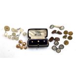 9ct studs in a J & H Faiers box, Various buttons and studs some mother of pearl plus a pair of