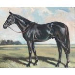 Joan Barrington. Study of a thoroughbred racehorse, oil on board, 36x43cm, in a gilt gesso frame