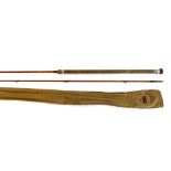 B James & Son London England The Grebe 8`6" 2 piece split cane rod, burgundy close whipped, red