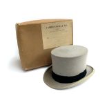 A Lock & Co grey top hat, in original box, size 7/8, 21.5x17.5cm