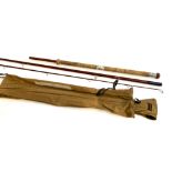 B. James & Son of England Long Trotter three piece fibreglass coarse rod, 11'6", in a canvas rod
