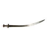 An Indian Talwar sword with worked hilt and curved double fullered shamshir blade, the blade 77cm