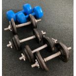 A set of four Pro-Power spinlock dumbbells with weights, together with a pair of Eurotrim 5kg