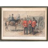 A 19th century colour engraving, 'Military Train and Royal Engineers 1861', 29x47cm